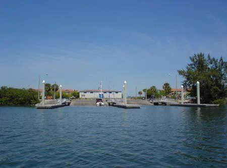 Gandy boat ramp and docks on Old Tampa Bay, seen from the water